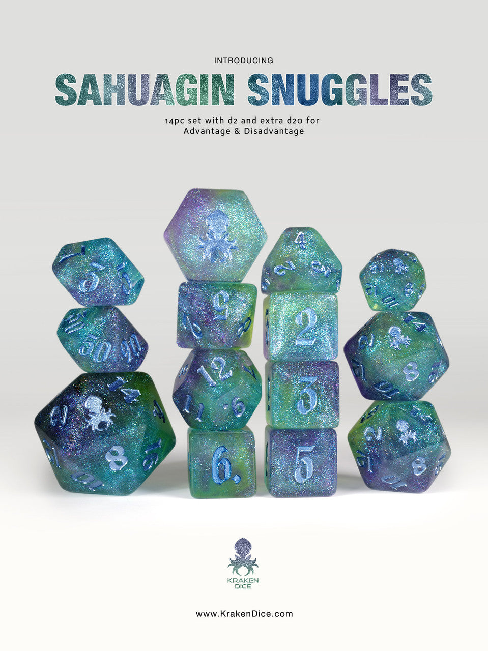 Sahuagin Snuggles 14pc Glitter TTRPG Dice Set